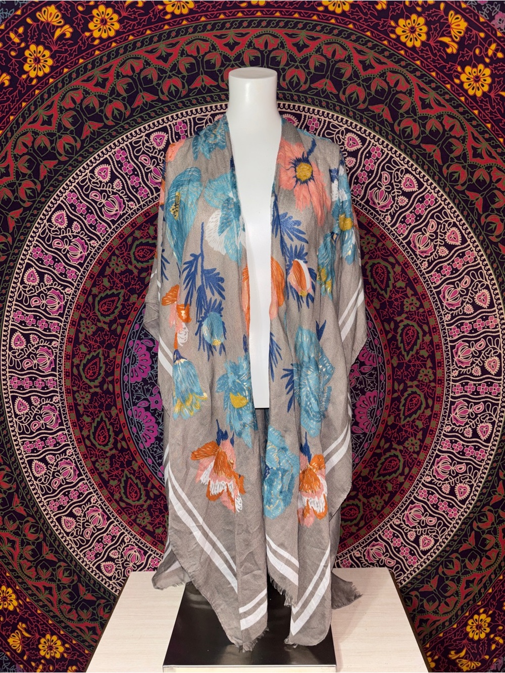 Woven Heart Floral Open Front Kimono Wrap Women’s Size Medium